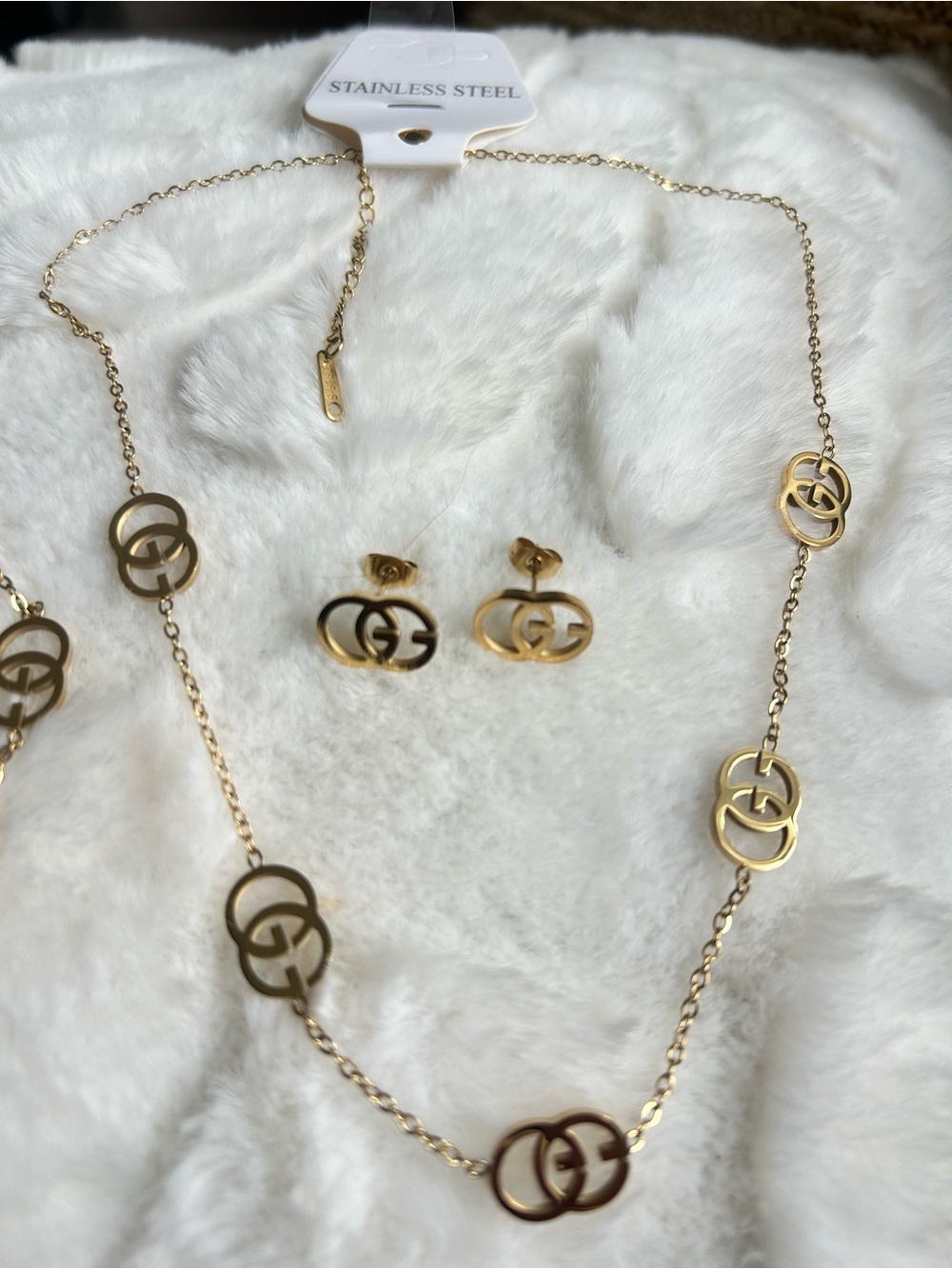 Necklace, Bracelet, Earrings Set, Titanium Steel 18K Gold Plated. - Picture 3 of 6